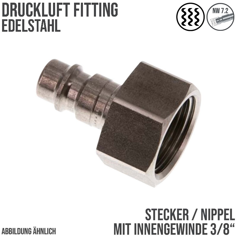 3/8" Druckluft Stecker Nippel Einsteck Anschluss Edelstahl NW 7,2 mit Innengewinde IG - PN 35 bar