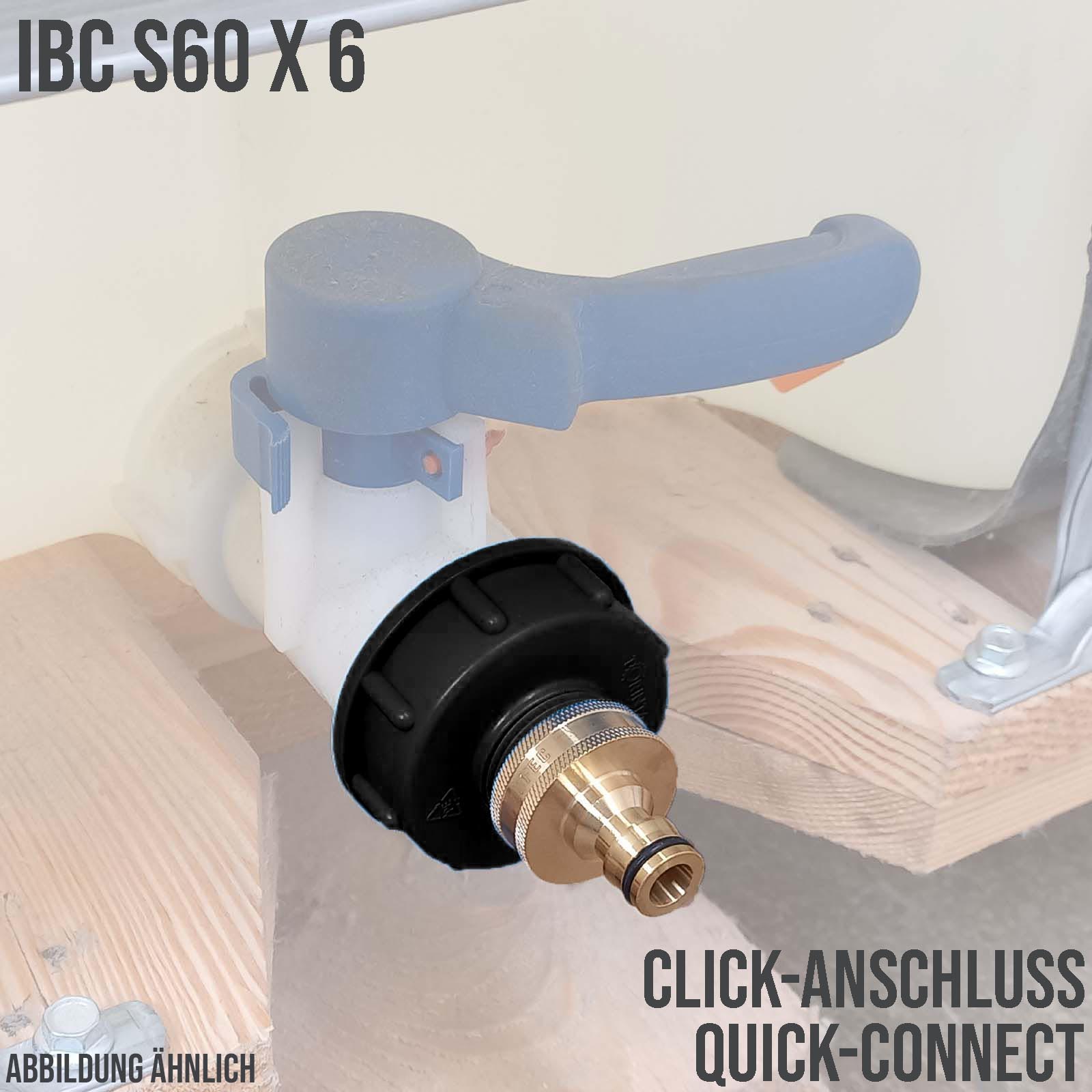 S60 x 6 IBC Adapter auf Click-Hahnanschluss Quick Connect - Messing