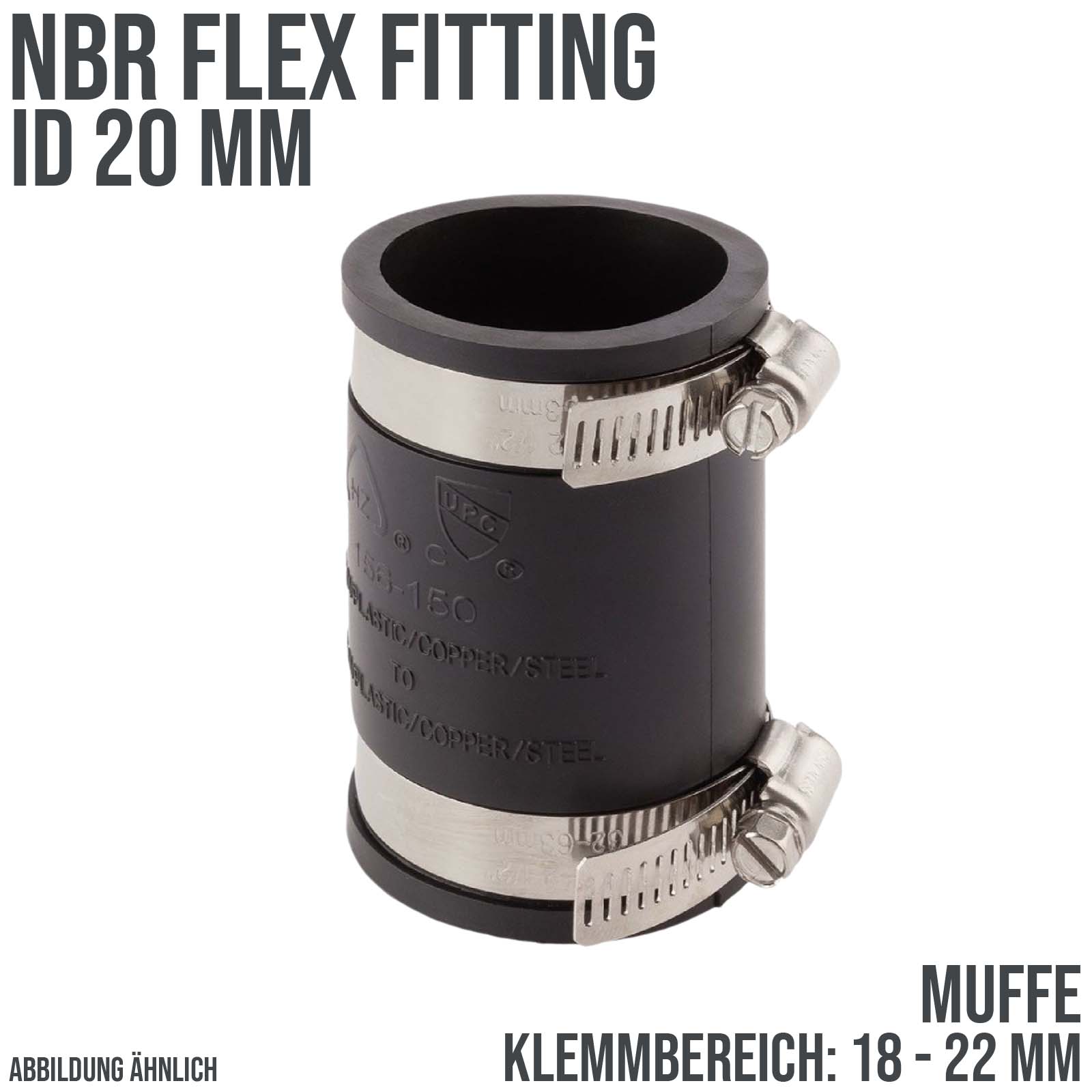 20 mm NBR Flex Fitting Muffe Verbinder Reparatur (Klemmbereich 18 - 22 mm)