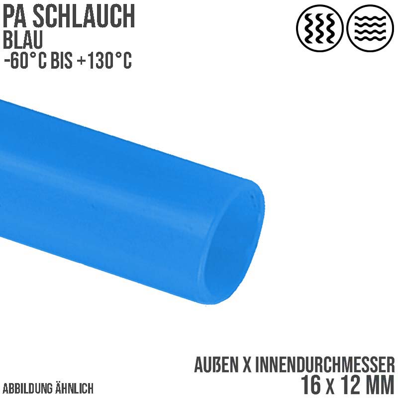16 x 12 mm Polyamid PA Pneumatik Schlauch blau - PN 19 bar