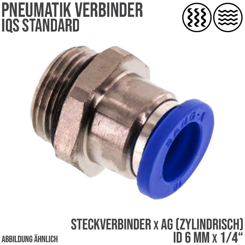 6 mm x 1/4" Pneumatik Steck Verbinder IQS Außengewinde zylindrisch - PN 20 bar