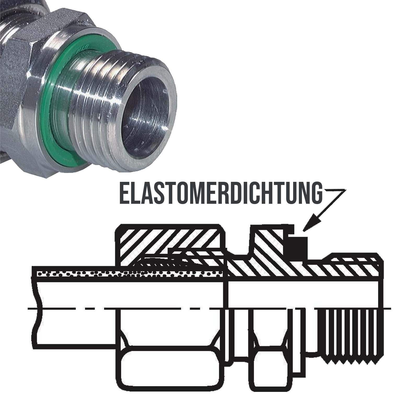 1 1/2" AG 42 L Schneidring Verschraubung Außengewinde M 52 x 2,0 Edelstahl V4A 1.4571 Elastomer Dichtung FKM - PN 160 bar