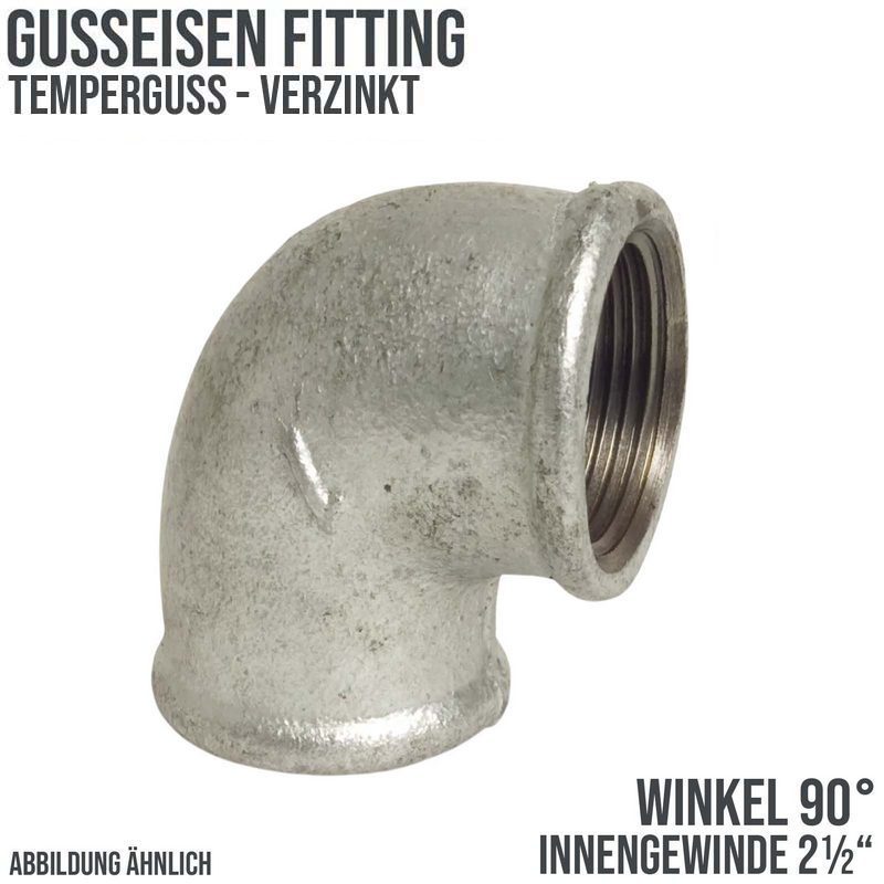 2 1/2" Gusseisen Temperguss Fitting Nr. 90 Winkel 90° Innengewinde IG DVGW PN 25 bar