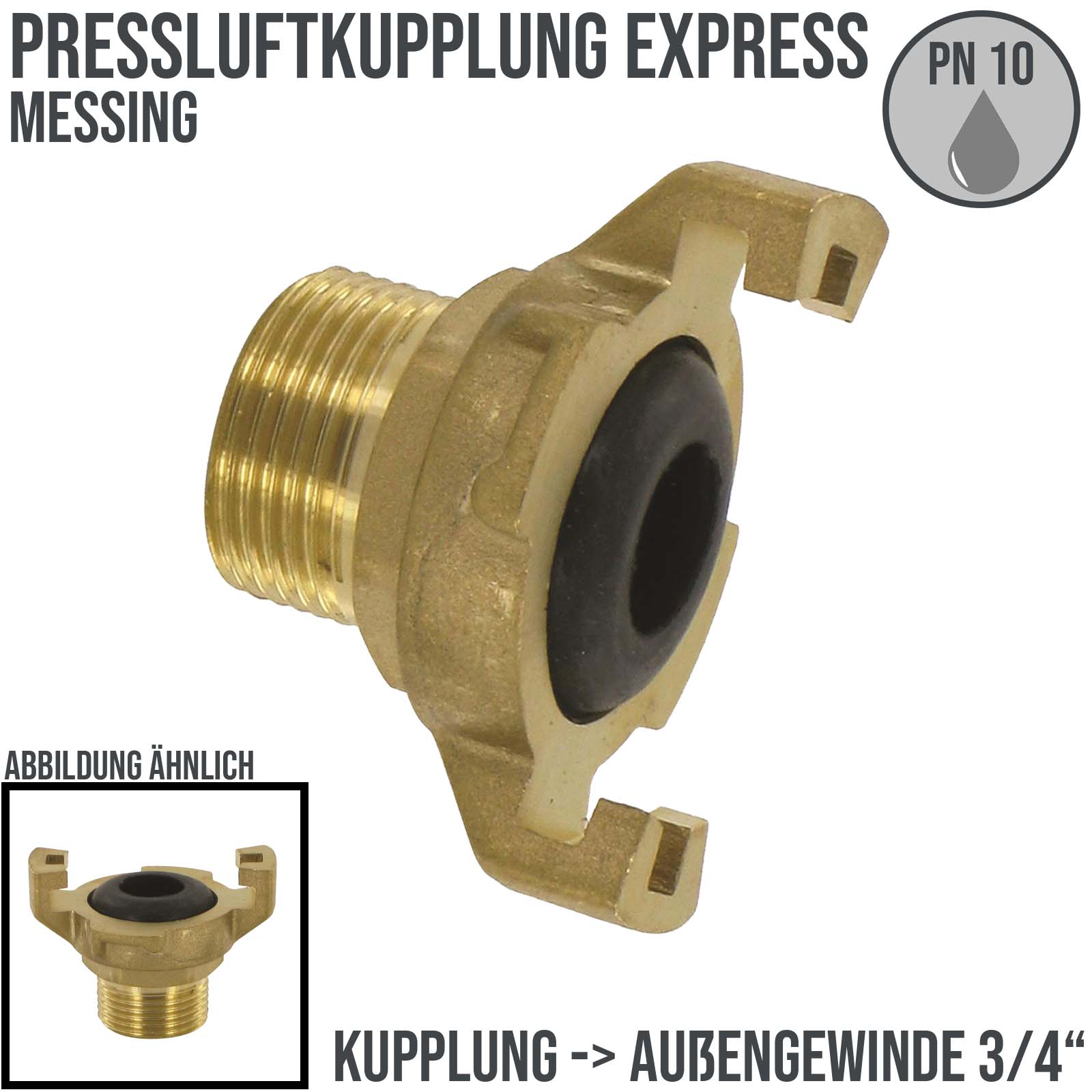 3/4" Pressluft Klauen Kupplung Express Messing Abstand 41 mm BSPP Außengewinde AG - PN 10 bar