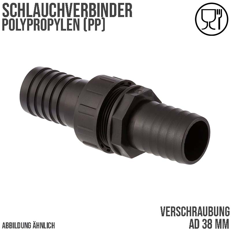 38 mm Schlauch Verschraubung 2-fach Stutzen Tülle Pool Teich Garten PP schwarz - PN 6 bar