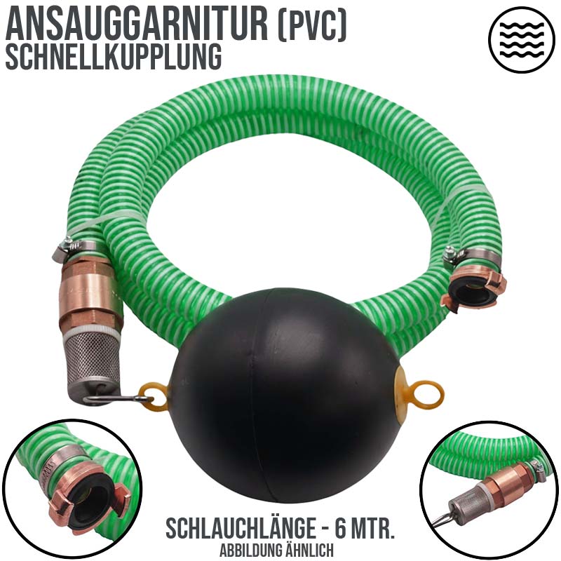 25 mm 1" Zoll Ansaug Saug Schlauch Pumpen Garnitur schwimmende Entnahme Schnellkupplung grün - 6 m