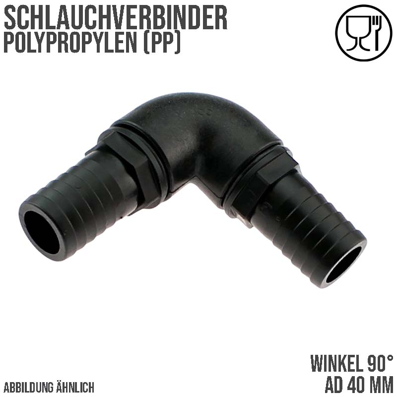 40 mm Winkel 90° Schlauch Verbinder 2-fach Stutzen Tülle Pool Teich Garten schwarz - PN 6 bar