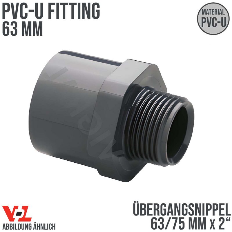 63 mm VDL PVC Klebe Fitting Übergangsnippel Achtkant 63/75 mm x 2" - PN 16 bar