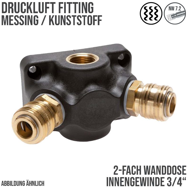 3/4" Wand Verteiler Dose Kunststoff Innengewinde IG auf 2-fach Kupplungdose NW 7,2 Messing