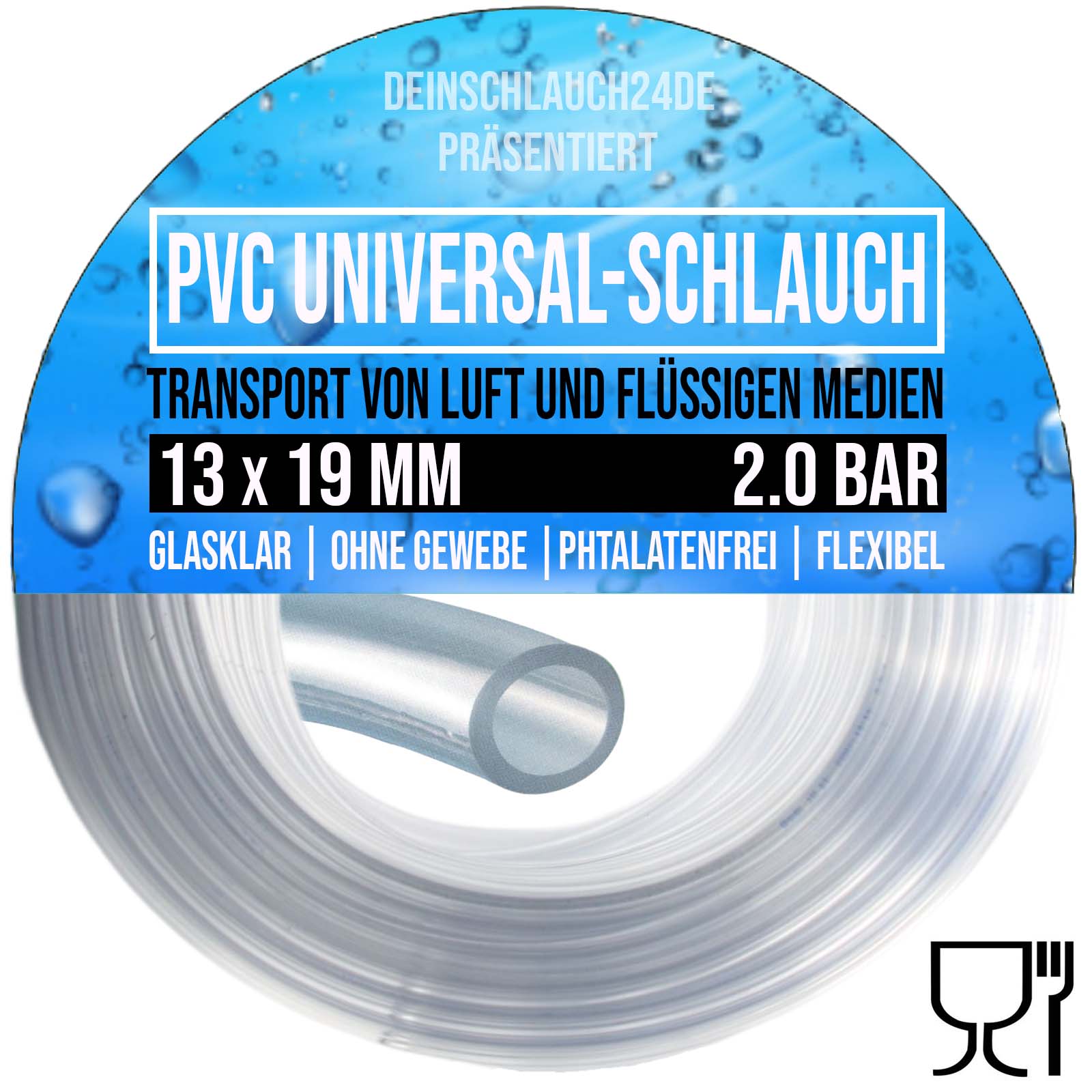13 x 19 mm PVC Luft Filter Wasser Universal Labor Aquarium Terrarium Schlauch klar durchsichtig - PN 2 bar
