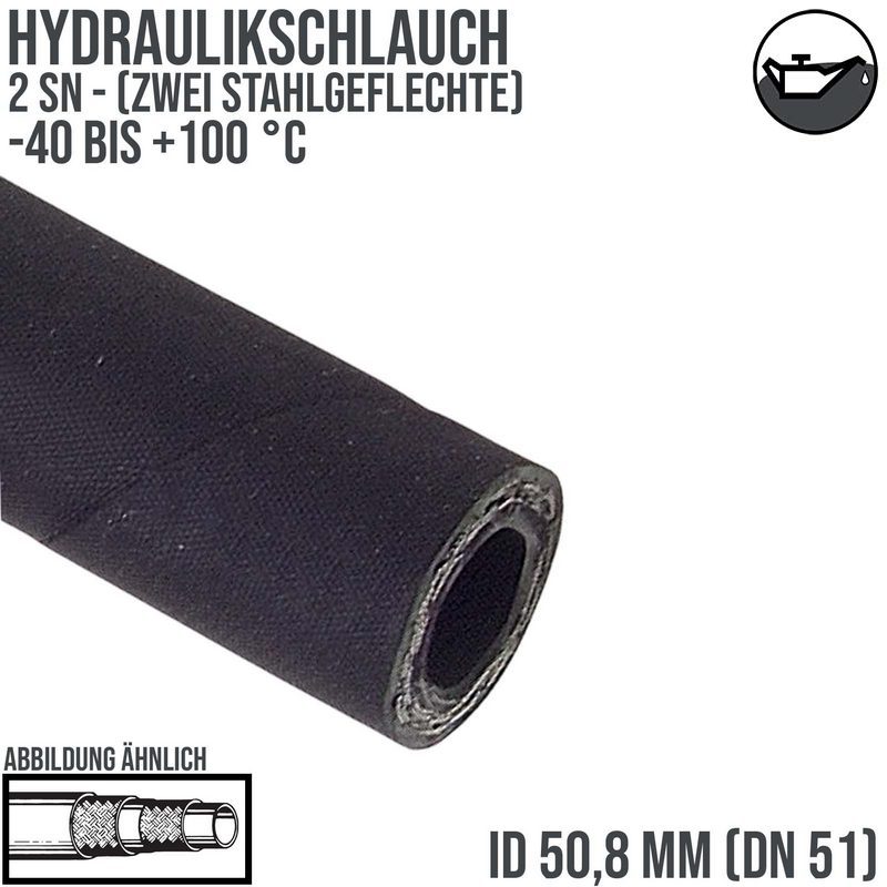 50,8 x 66,2 mm 2 SN DN 51 Hochdruck Hydraulik Wasser Kraftstoff Schlauch zweifach Draht Einlage schwarz EN 853 - PN 90 bar