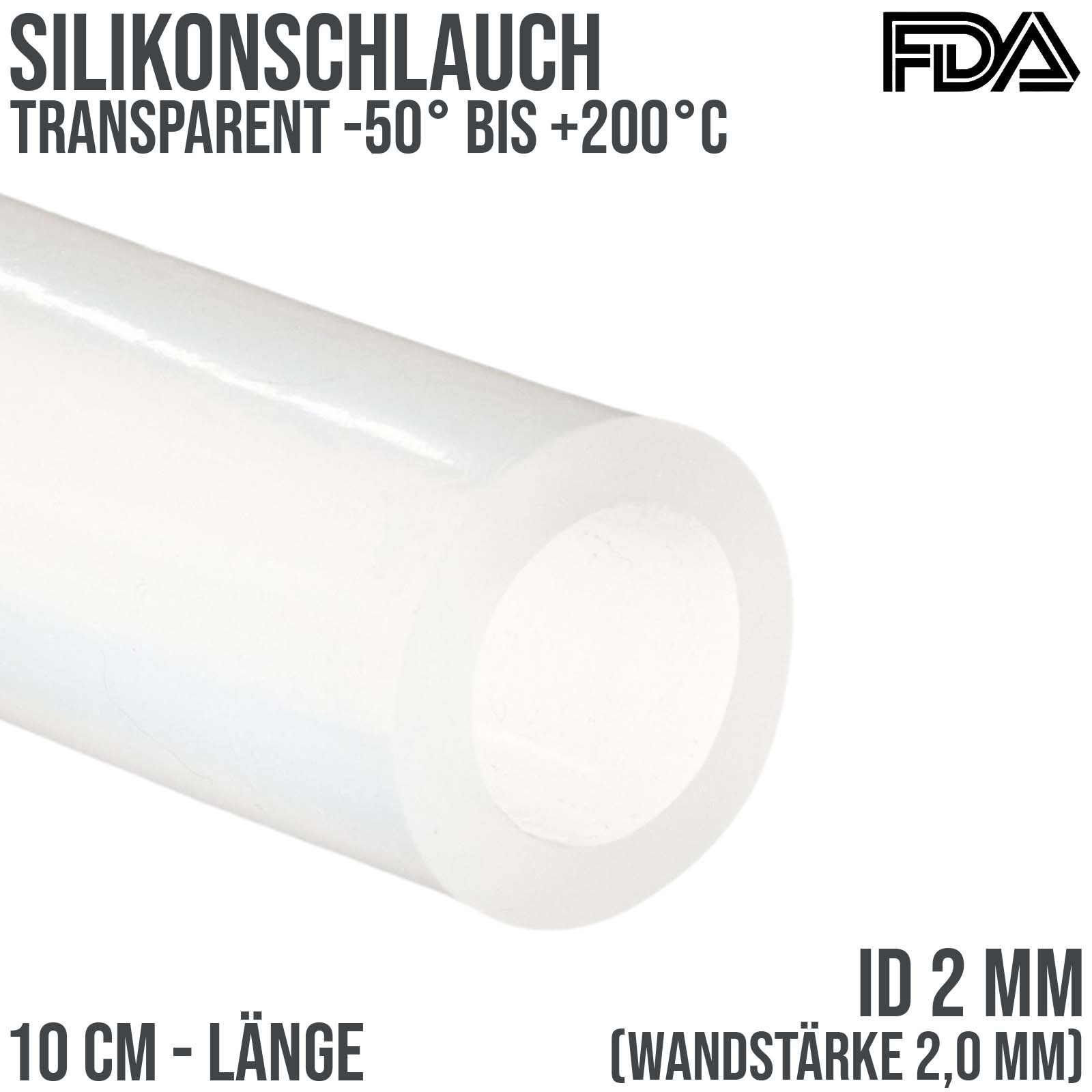 2 x 6 mm Silikon Silicon Milch Schlauch transparent lebensmittelecht FDA 0,92 bar - 10 cm