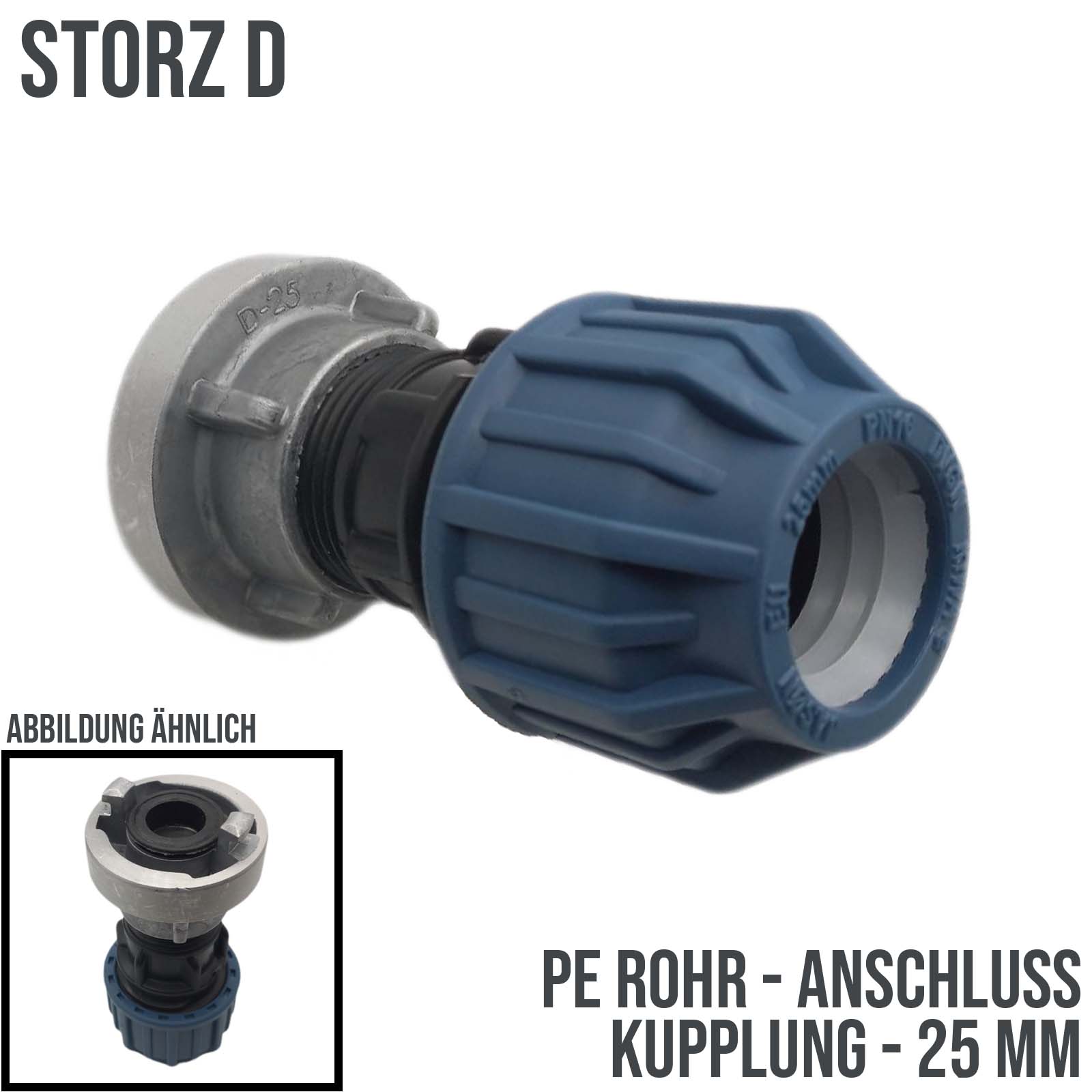 STORZ D DN 25 KA 31 Übergangsstück Adapter -> 25 mm PE Kupplung Rohr Klebeschlauch