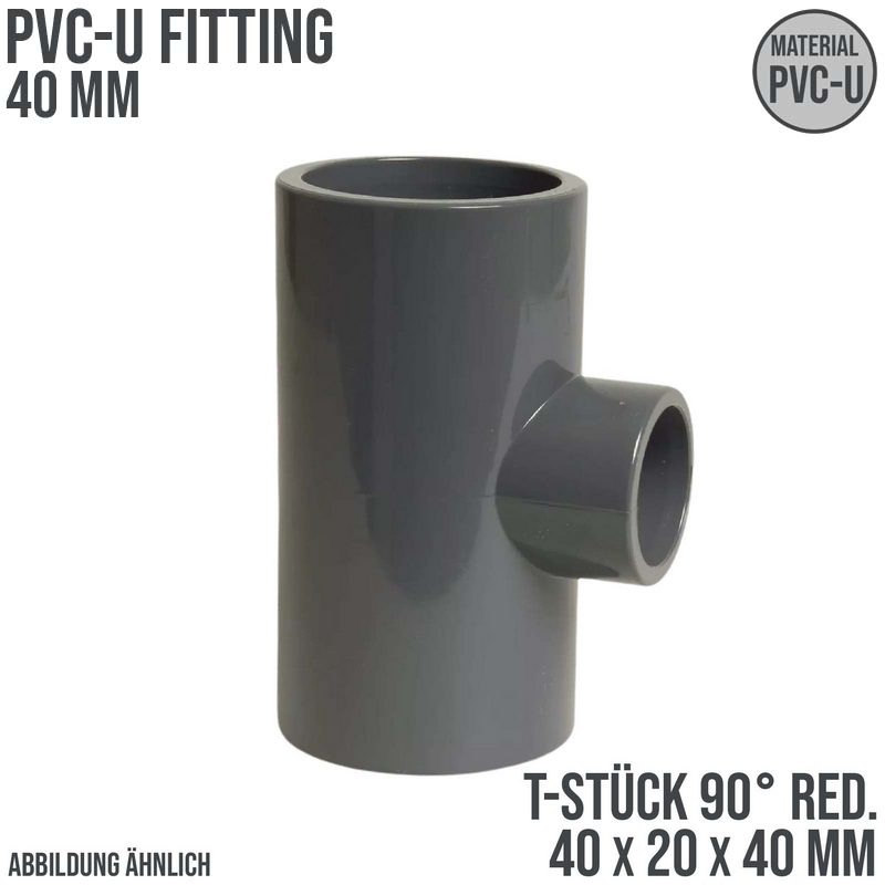 40 mm PVC Klebe Fitting T-Stück 90° Winkel reduziert 40 x 20 x 40 mm Muffe Verbinder - PN 16 bar