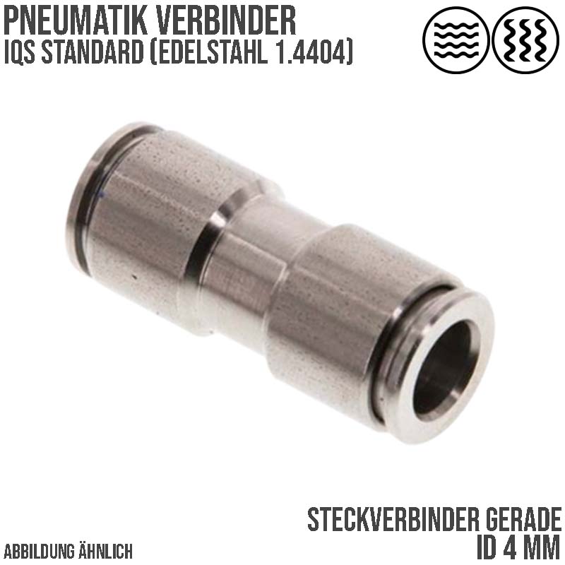 4 mm Pneumatik Schnell Steck Verbinder IQS gerade Edelstahl 1.4404 PA PU Schlauch - PN 16 bar