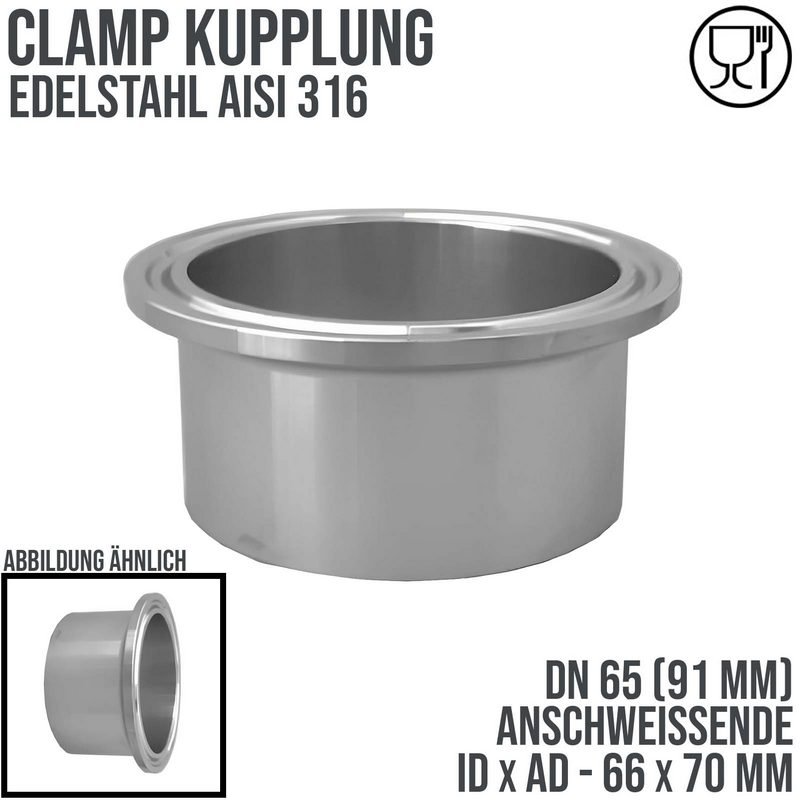 DN 65 CLAMP Kupplung 91 mm DIN 32676 Anschweissende ID 66 x AD 70 mm - PN 16 bar