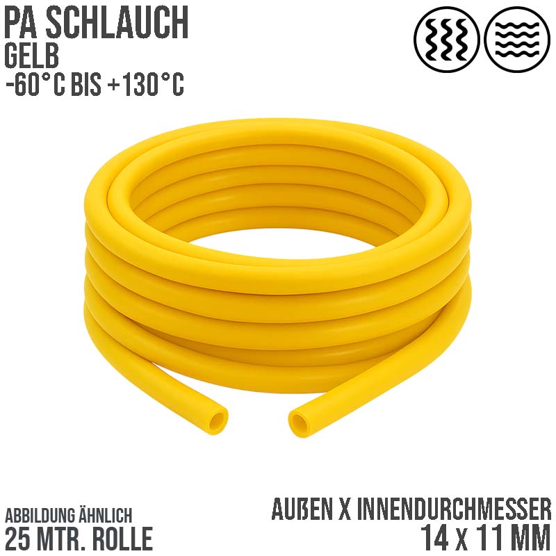 14 x 11 mm Polyamid PA Pneumatik Schlauch gelb - PN 16 bar - 25 m