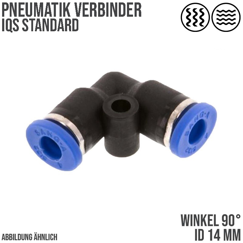 14 mm Pneumatik Steck Verbinder IQS Winkel 90° blau/schwarz PA PU Schlauch - PN 20 bar