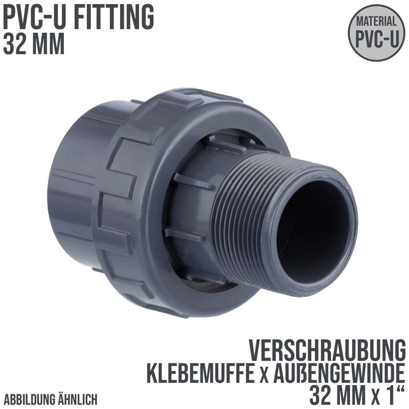 32 mm PVC Klebe Fitting Verschraubung Außengewinde AG 32 mm x 1" Muffe Verbinder - PN 10 bar