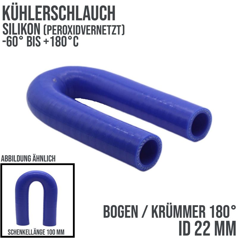 22 x 30 mm Kühlerschlauch Silikon Bogen Krümmer 180° LLK Ladeluft Schlauch blau