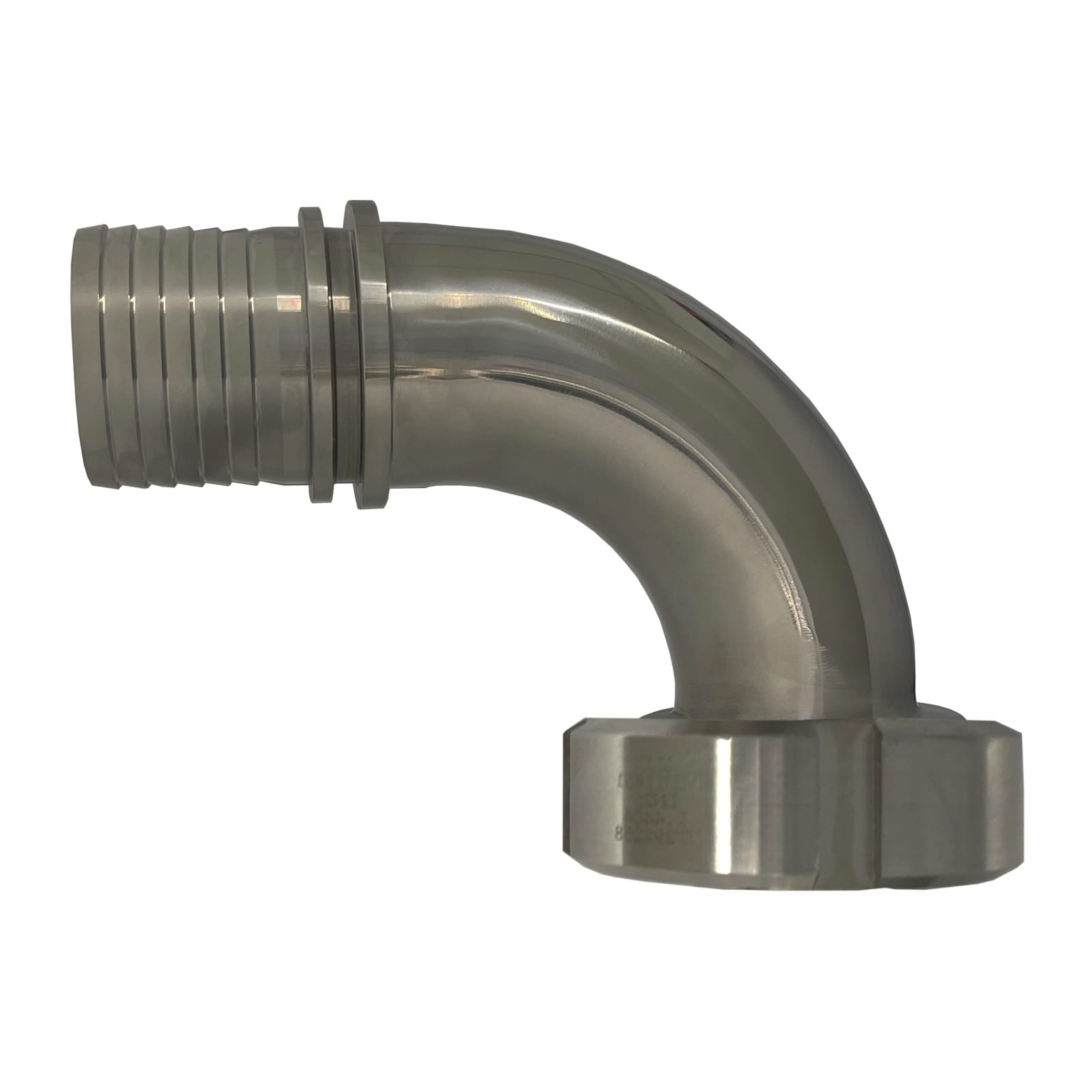 DN 80 Milchrohr Verschraubung DIN 11851 Mutterteil 90° Bogen Kegel Stutzen Sicherungsbund - Stutzen gerillt 75 mm - PN 25 bar