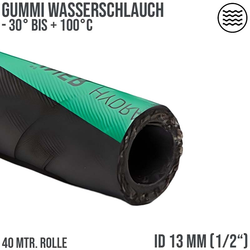 13 mm 1/2" Gummi Wasser Garten Hochdruck Schlauch HYDRACORD PN 30 bar - 40 m