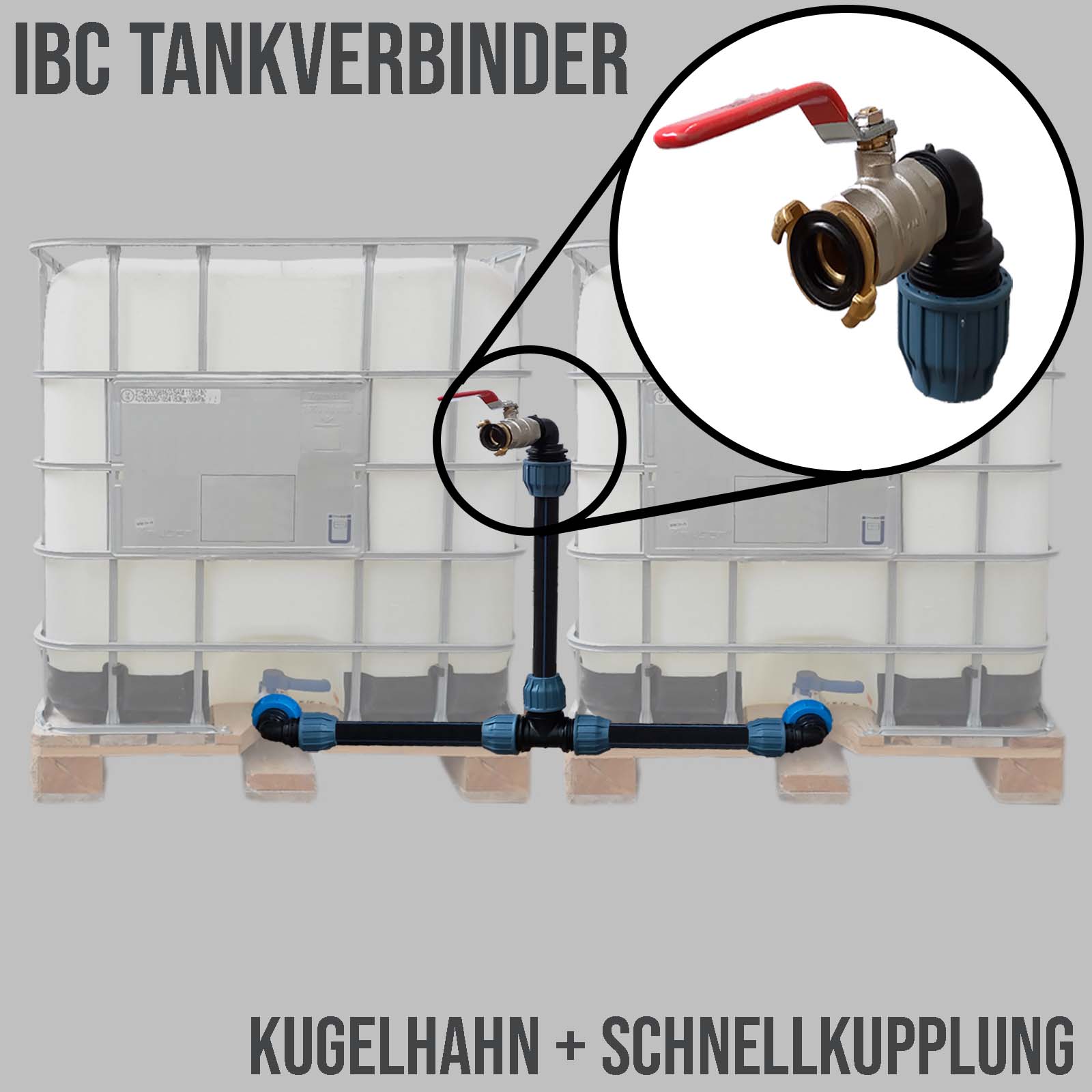 IBC Container Tankverbinder Anschluss Set 32 mm nebeneinander Schwanenhals Kugelhahn + Schnellkupplung (GEKA kompatibel)