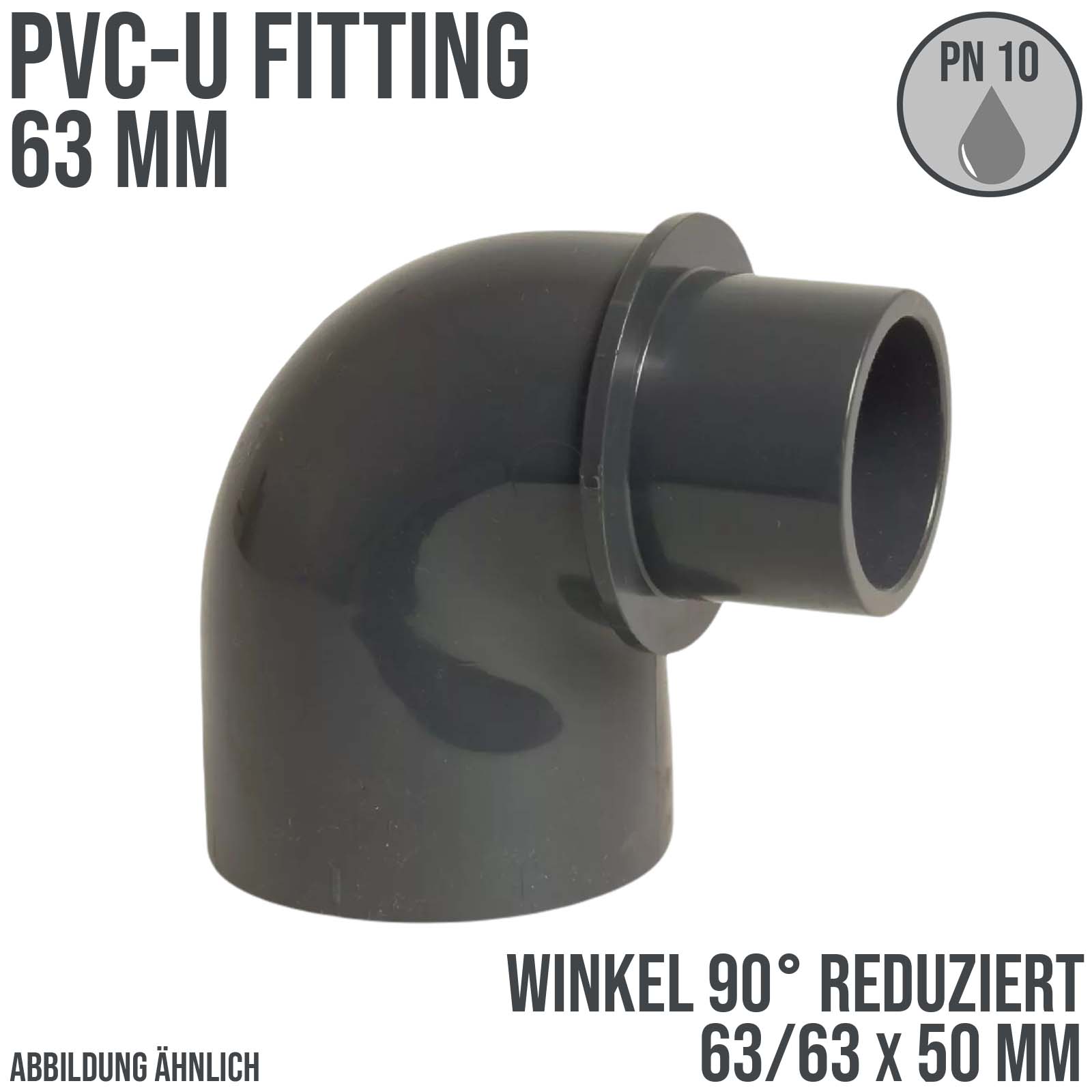 63 mm PVC Klebe Fitting Winkel 90° reduziert 63 x 63/40 mm Muffe Verbinder - PN 10 bar