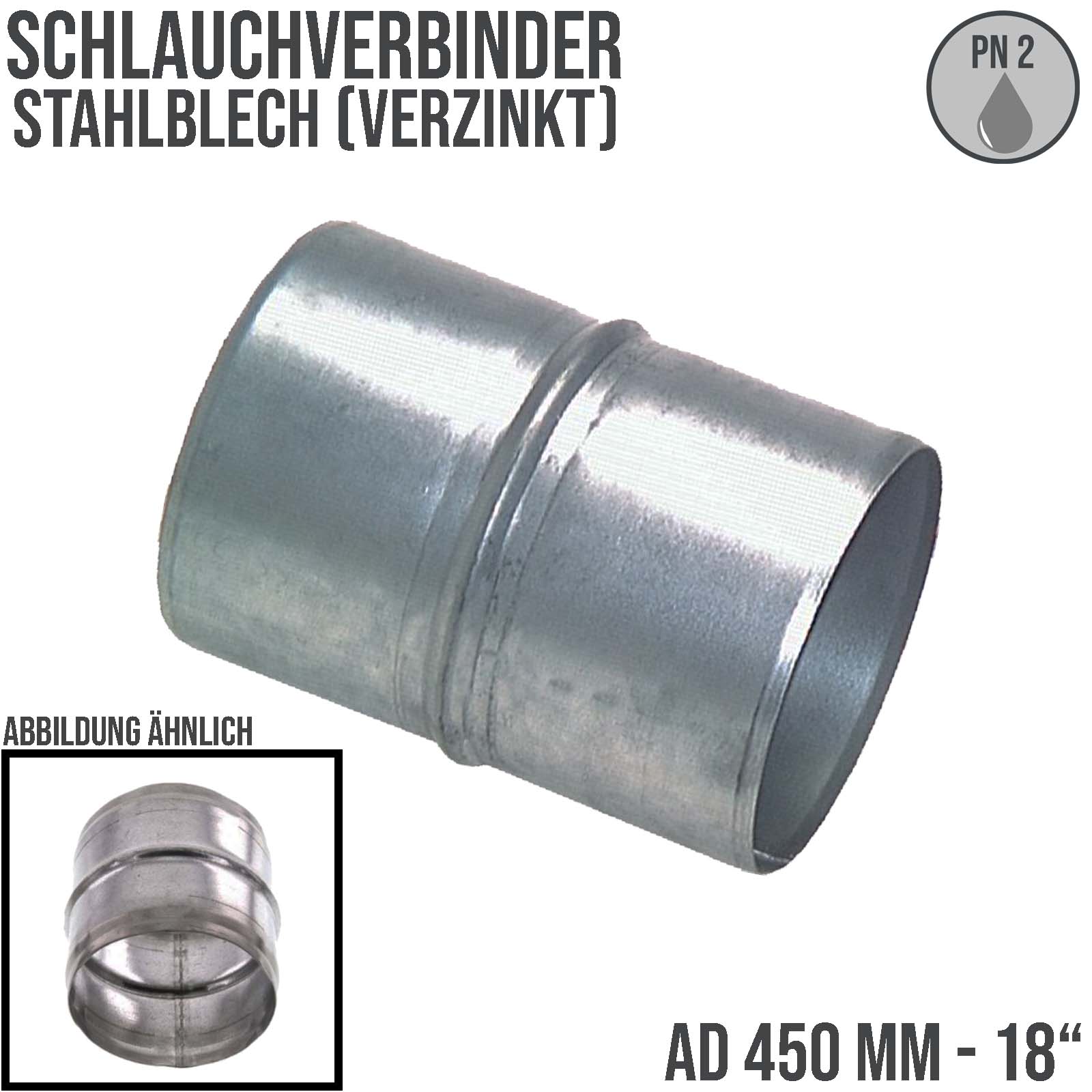 450 mm 18" Stahl Rohr Verbinder Kupplung Schlauch gerade verzinkt - PN 2 bar