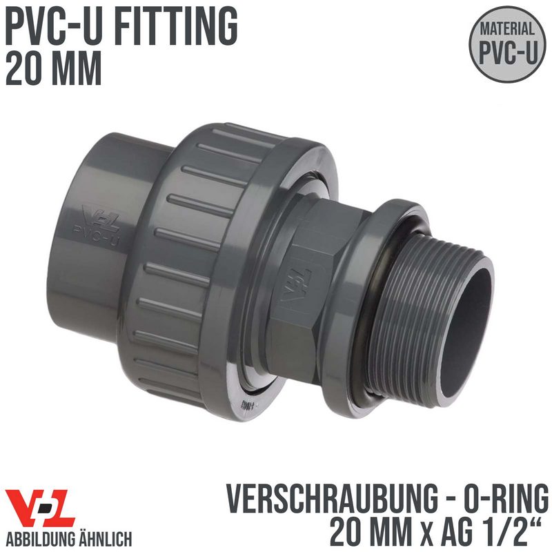 20 mm VDL PVC Klebe Fitting Verschraubung Außengewinde O-Ring Muffe 20 mm x 1/2" - PN 10 bar