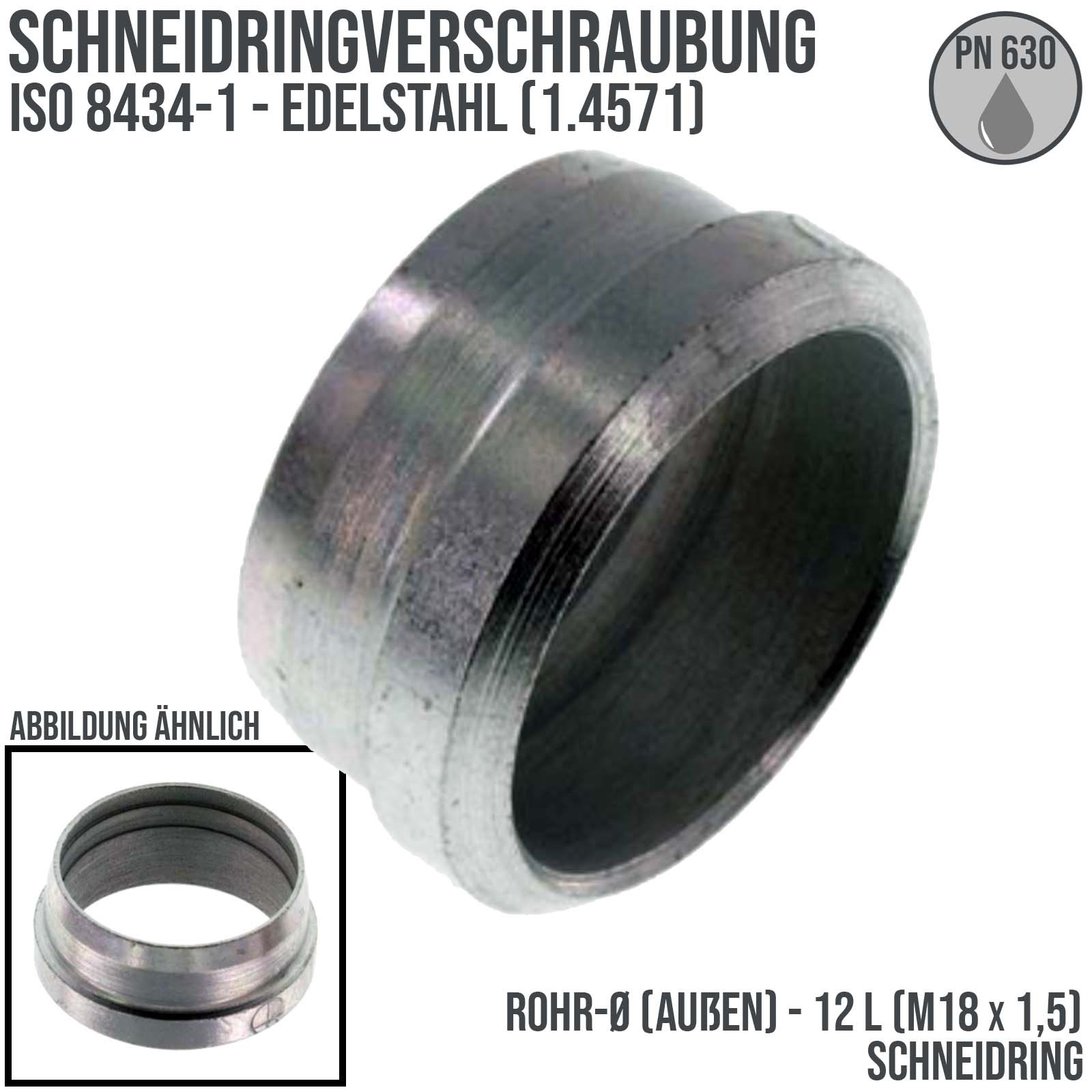 12 L Schneidring Verschraubung M 18 x 1,5 Edelstahl 1.4571 verzinkt - PN 630 bar