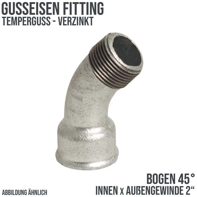 2" Gusseisen Temperguss Fitting Nr. 40 Bogen 45° Innen x Außengewinde IG x AGDVGW PN 25 bar