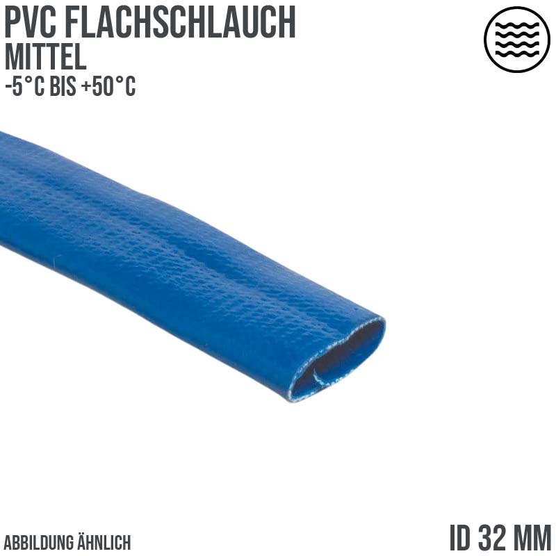 32mm PVC Flach Schlauch Grund Wasser Enwässerung mittel blau PN 6 bar - 50m