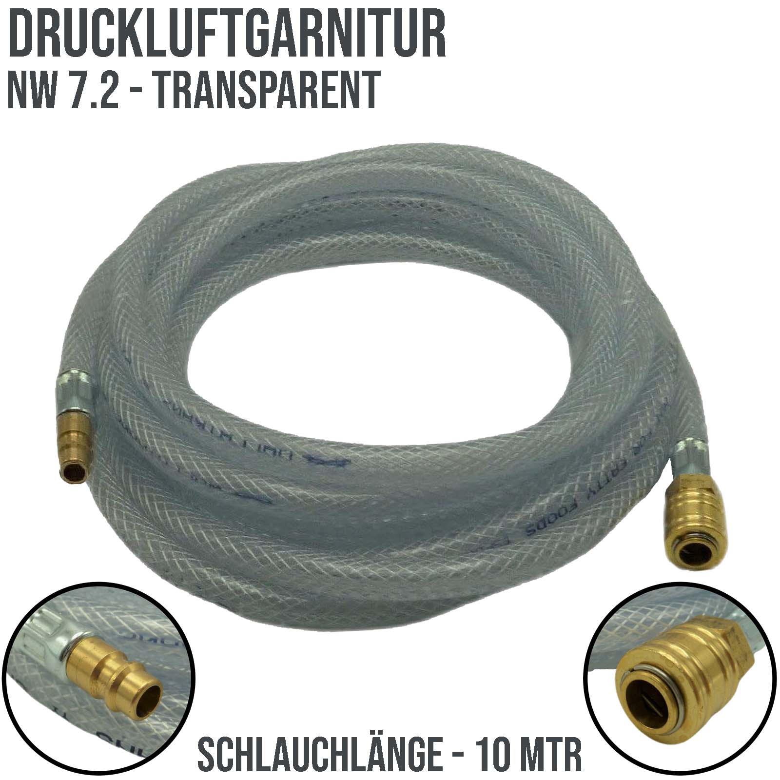 13 mm PVC Druckluft Pressluft Luft Kompressor Garnitur Schlauch transparent - PN 15 bar - 10 m