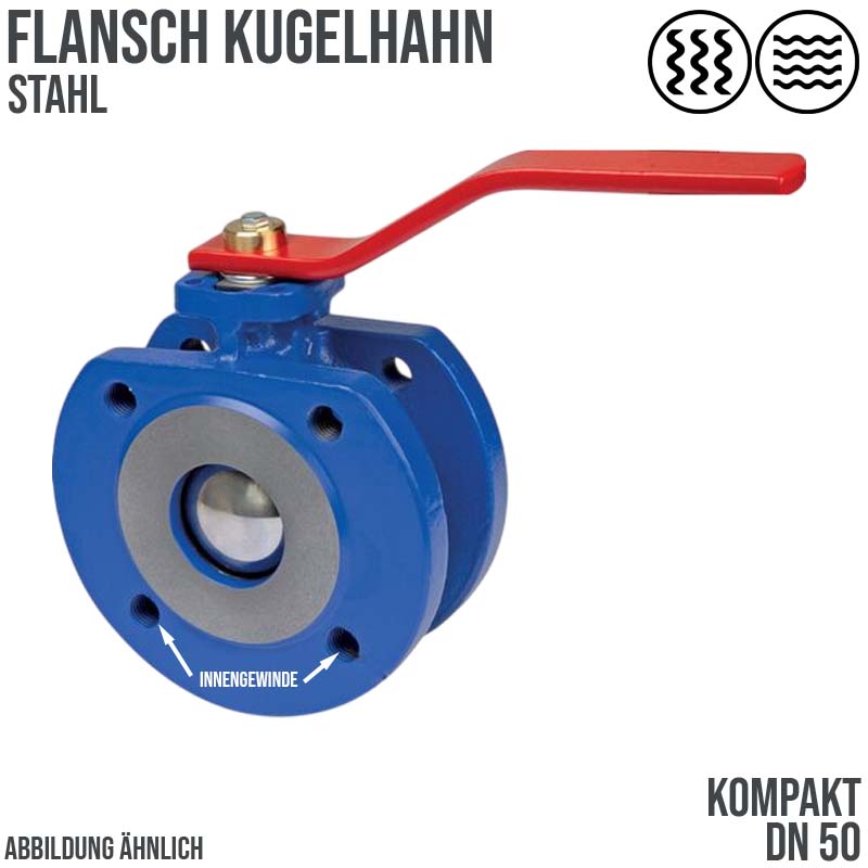 DN 50 Flansch Kugelhahn Kompakt Stahl Kugel 1.4408 Wasser Öl Luft Kraftstoff - PN 40 bar