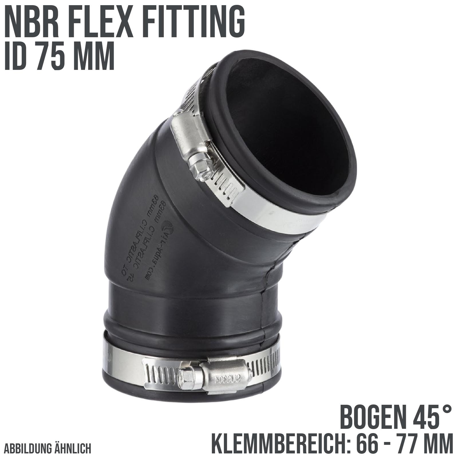 75 mm NBR Flex Fitting Bogen 45° Verbinder Reparatur (Klemmbereich 66 - 77 mm)