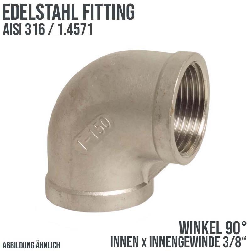 3/8" Edelstahl Fitting V4A AISI 316 Nr. 90 - Winkel 90° Innengewinde IG - PN 16 bar