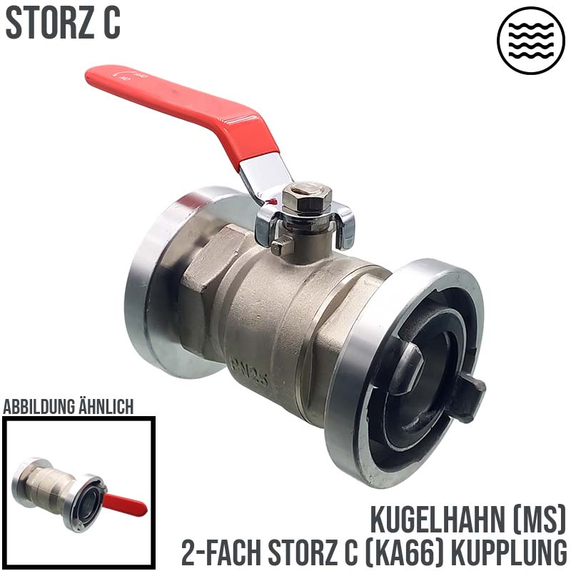 STORZ C DN 52 KA 66 Messing Kugelhahn 2-fach Kupplung (PN10)