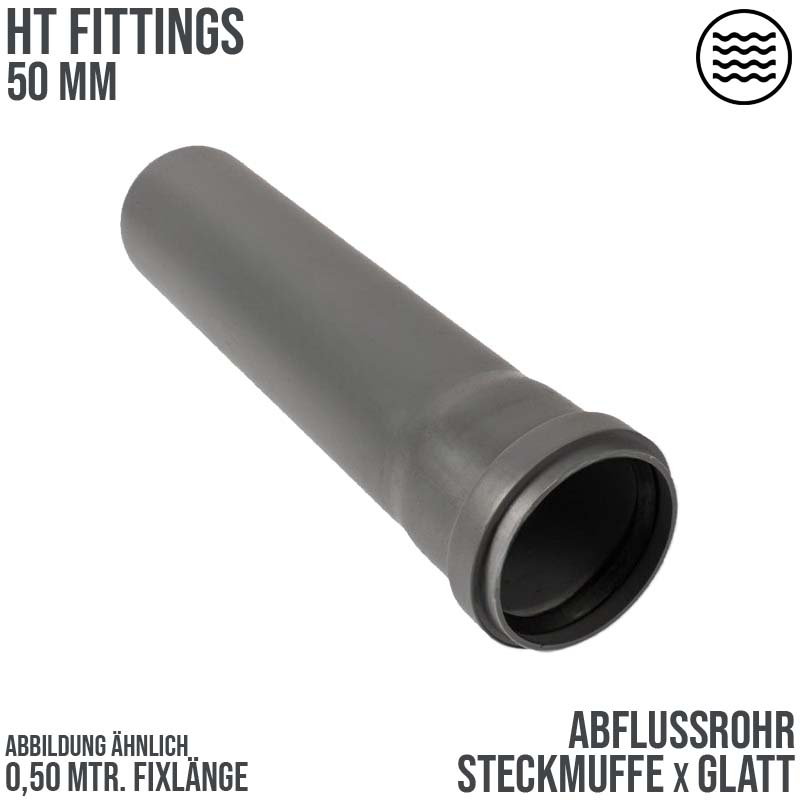 50 mm PP Abfluß Abwasser HT KG Rohr grau - 0,50 m Fixlänge