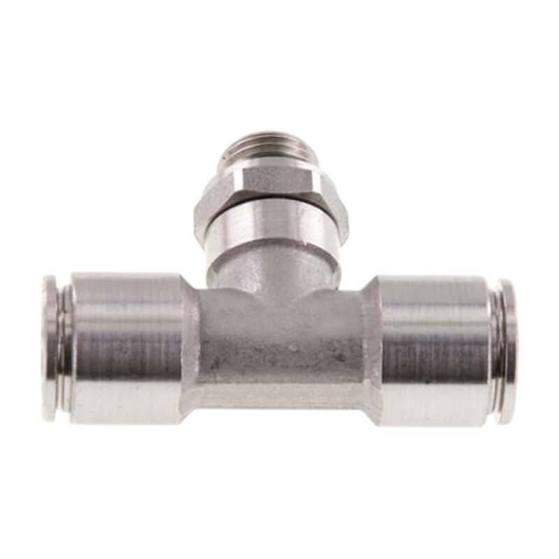 12 mm x 1/2" Pneumatik Steck Verbinder T-Stück 90° IQS Edelstahl VA 1.4404 Außengewinde zylindrisch - PN 15 bar