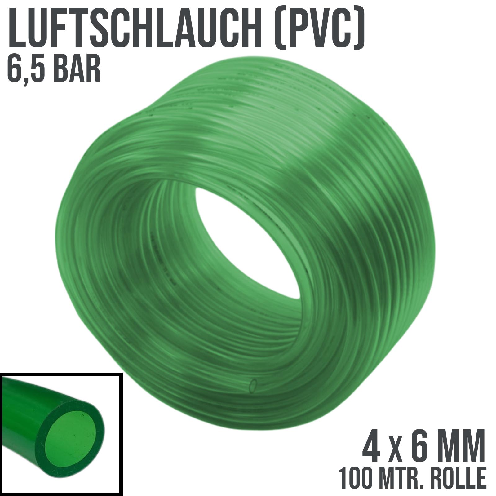 4 x 6 mm PVC Luft Filter Wasser Universal Labor Aquarium Terrarium Schlauch grün transparent - PN 6,5 bar - 100 m