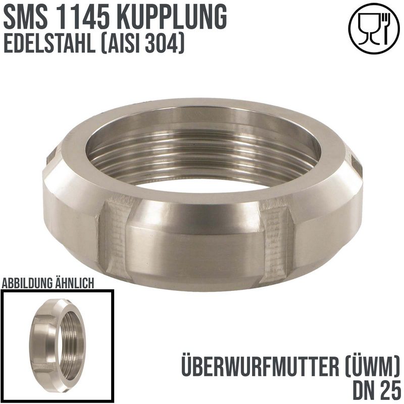 DN 25 SMS Kupplung 1145 Überwurfmutter ÜWM Innengewinde AISI 304  - PN 25 bar