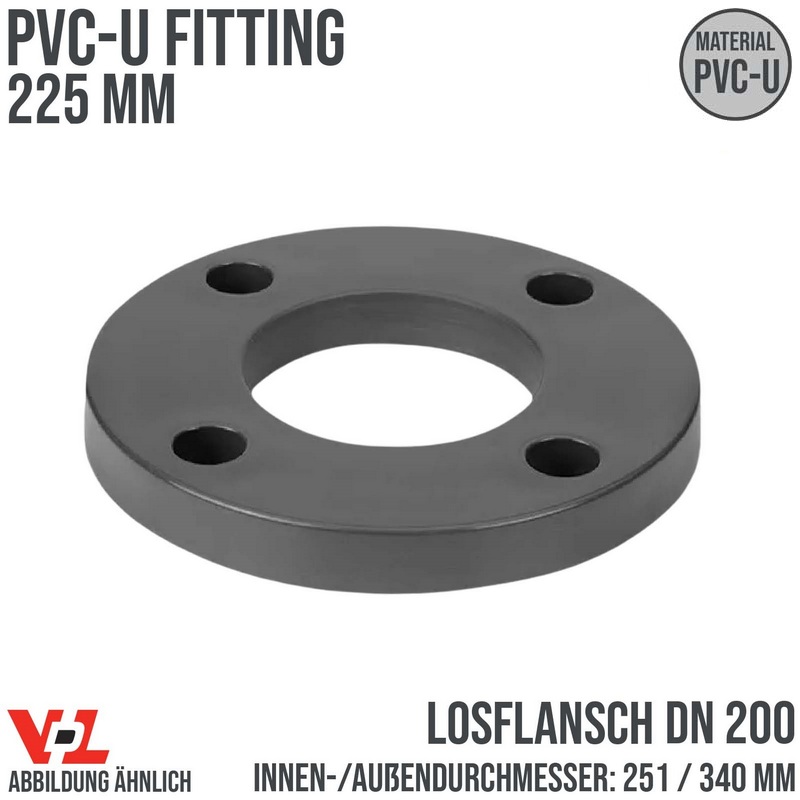 225 mm VDL PVC Klebe Fitting Los Flansch DN 200 - ID 251 mm / AD 340 mm - PN 10 bar