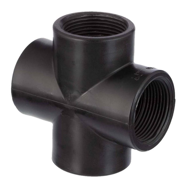 1 1/2 " PP Gewinde Fitting Kreuz schwarz Innen x Innengewinde IG Polypropylen - PN 10 bar