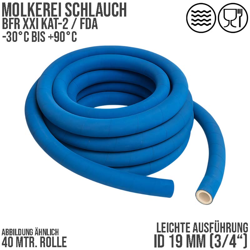 19 mm 3/4" Molkerei Lebensmittel Schlauch leicht BfR FDA NBR NVC blau weiß - PN 10 bar - 40 m Rolle