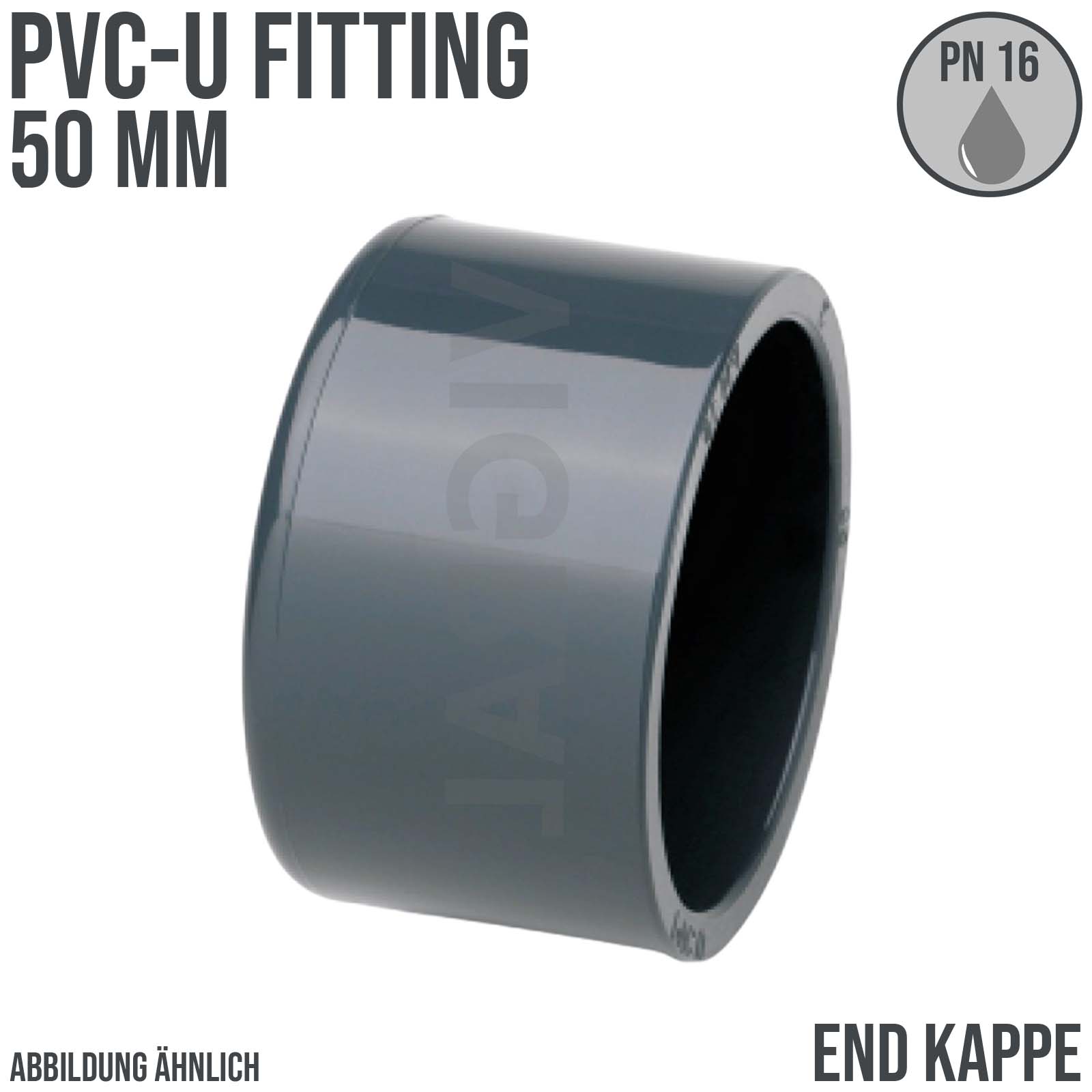 50 mm PVC Klebe Fitting End Kappe Verschluss Muffe Verbinder - PN 16 bar