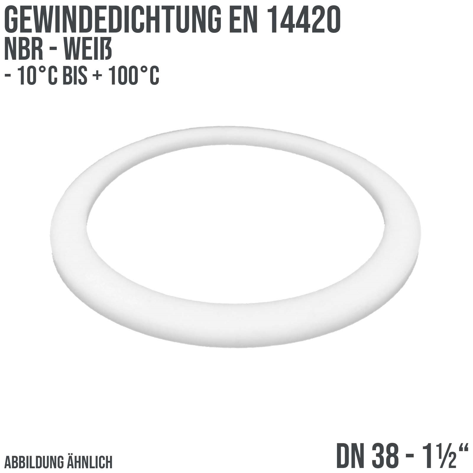 1 1/2" Zoll Gewindedichtung EN 14420 NBR weiß DN 38