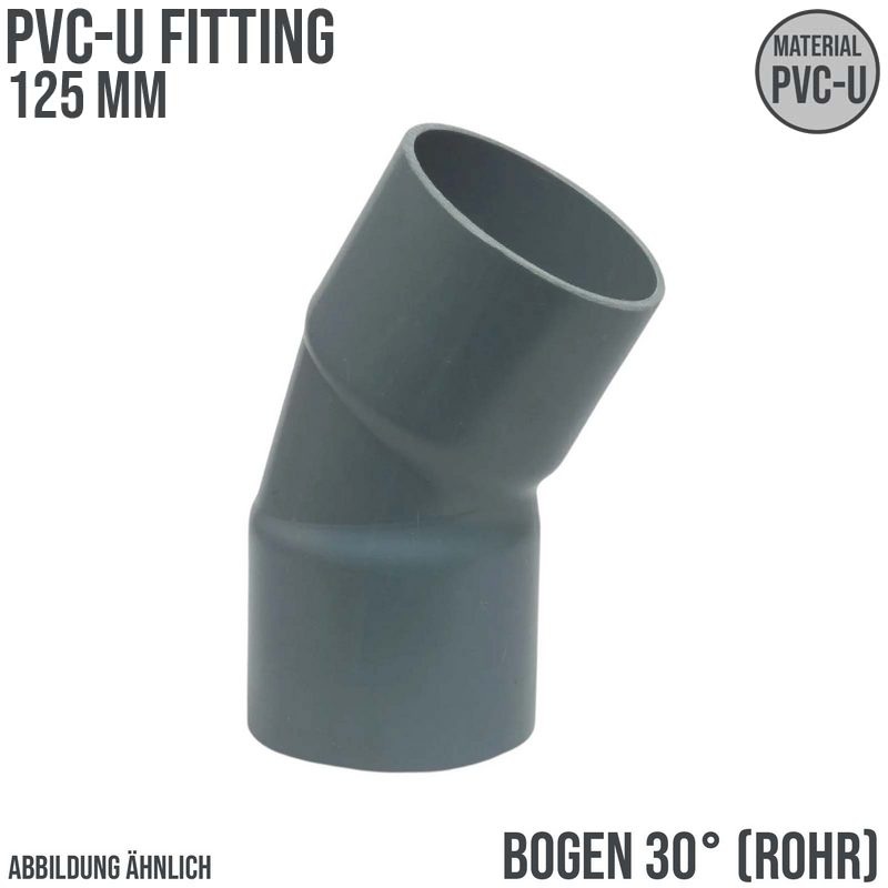 125 mm PVC Klebe Fitting Bogen Winkel 30° (Rohr) Muffe Verbinder - PN 10 bar
