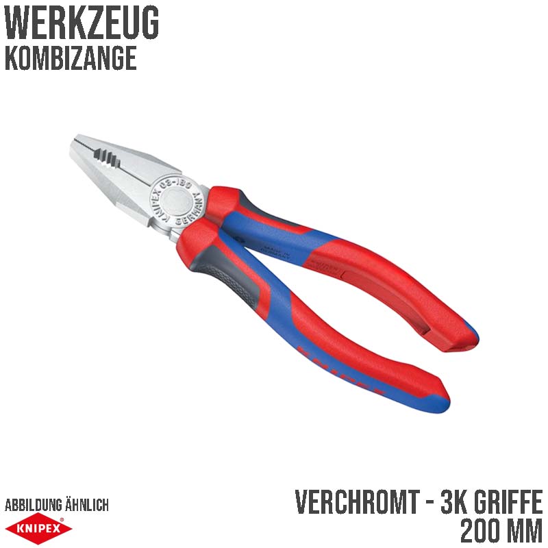 200 mm Kombi Universal Zange verchromt 3K Griffe Knipex