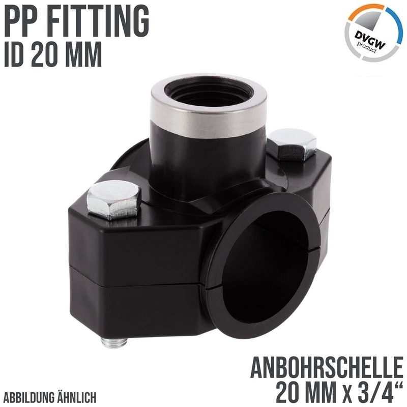 20 mm x 3/4" PP PE Anbohr Abzweig Schelle Klemmschale x Innengewinde DVGW [PN16]